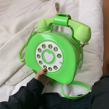 2wayバッグ 電話モチーフ エナメル ショルダーバッグ ハンドバッグ ミニバッグ 肩掛け 斜め掛け ユニーク かわいい レトロ 韓国ファッション レディース DTC-666643976589