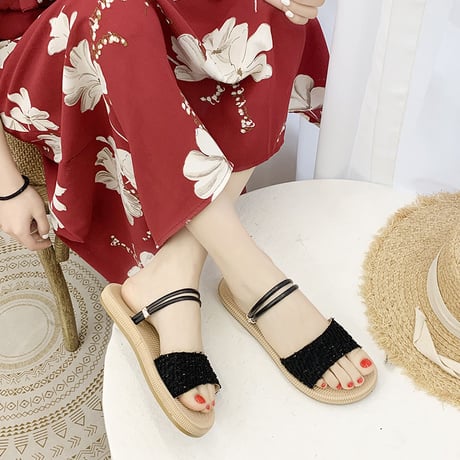 2WAY ストラップ サンダル フラットサンダル フラットボトム 韓国ファッション レディース ぺたんこサンダル 痛くない かわいい 靴 歩きやすい 617426721168