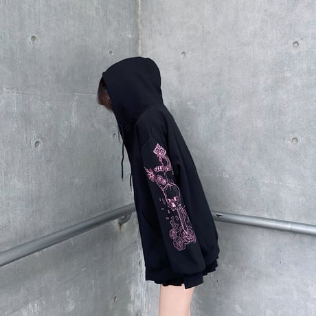 パーカー ジップアップ 袖プリント トップス フード付き スウェット ルーズ 長袖 レトロ 韓国ファッション レディース 大人可愛い ガーリー フェミニン DTCA-656978730390