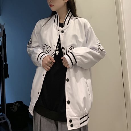 スタジャン 長袖 ジャンパー レトロ ルーズ 韓国ファッション レディース ジャケット アウター カジュアル ストリートファッション DTC-624998004967