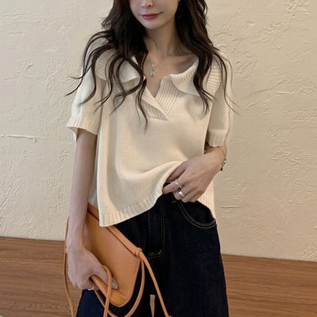 サマーニット トップス ブラウス サマーセーター Tシャツ 韓国ファッション レディース 半袖 薄手 大人可愛い ガーリー フェミニン DTC-641191380432