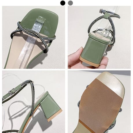 サンダル ラインストーン アンクルストラップ チャンキーヒール 6cm 韓国ファッション レディース ストラップ パンプス キュート 痛くない かわいい 靴 歩きやすい 614736619415
