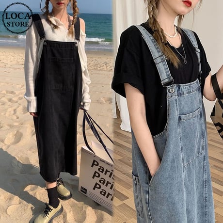 デニム サロペットスカート ジャンパースカート ジャンスカ ワンピース 韓国ファッション レディース カジュアル ガーリー DTC-641660227043