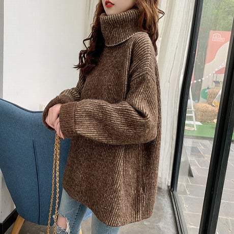 ニット セーター タートルネック 厚い 韓国ファッション レディース ハイネック トップス ルーズ ゆったり ウール 体型カバー 大人可愛い ガーリー DTC-629244791892