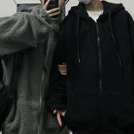 ユニセックス フード付き ボアジャケット ボアパーカー ジップアップ オーバーサイズ 韓国ファッション メンズ レディース カジュアル ストリートファッション DTC-631047350788