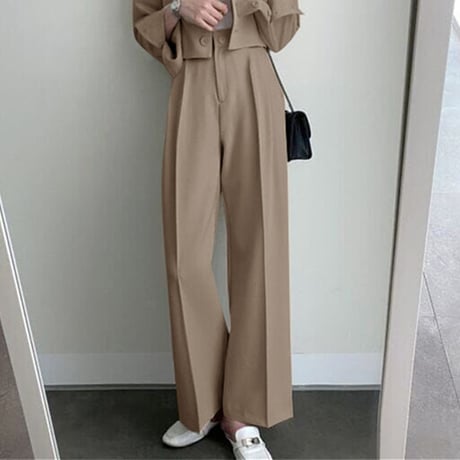 セットアップ 2点セット ショートジャケット ワイドパンツ ショート丈 テーラードジャケット タックパンツ パンツスーツ 長袖 レトロ 大人可愛い DTCA-740940979194