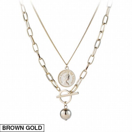2点セット ネックレス チェーン付き コイン Tバー ペンダント アクセサリー 合金 シンプル DTC-618874289625