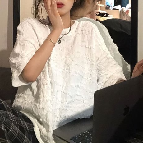 Tシャツ 凹凸 立体的 半袖 ゆったり 韓国ファッション レディース 半袖Tシャツ 大人可愛い カジュアル ストリートファッション DTC-641643271309