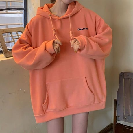 パーカー トップス 裏起毛 プラスベルベット プルオーバー オーバーサイズ シンプル ルーズ 韓国ファッション レディース ガーリー カジュアル ストリート系 DTC-657219954277