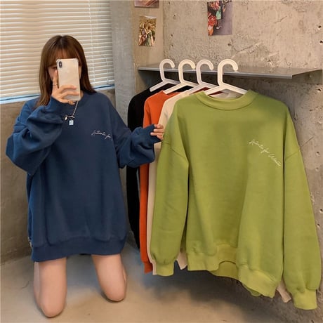 トレーナー スウェット プラスベルベット プルオーバー ルーズ 韓国ファッション レディース ゆったり カジュアル ストリート系 ガーリー DTC-632533934923
