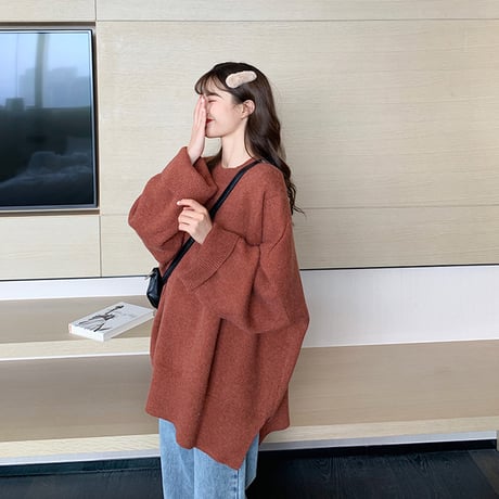 【選べる5カラー】セーター ボリューム袖 韓国ファッション レディース ニット ウール ラウンドネック シンプル ガーリー カジュアル (DTC-606691751341_02)