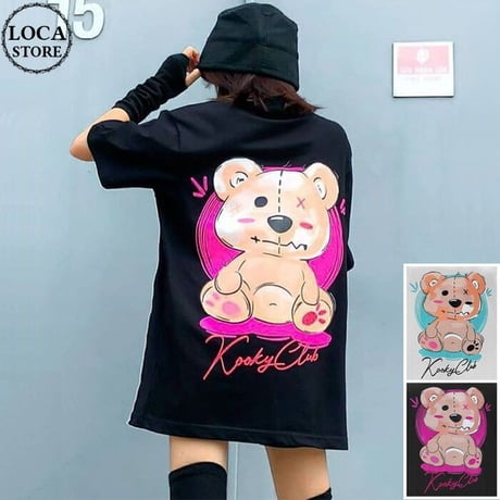 ユニセックス Tシャツ 半袖 KOOKY BEAR クマ バックプリント オーバーサイズ カジュアル ストリート系ファッション 韓国ファッション メンズ レディース DTC-706524874206
