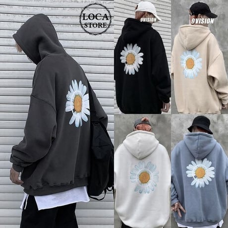 ユニセックス プルオーバー パーカー 裏起毛 韓国ファッション メンズ レディース 花びら オーバーサイズ ストリート DTC-609498793301