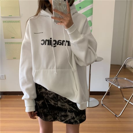 パーカー プルオーバー 裏起毛 トップス プラスベルベット オーバーサイズ 長袖 レトロ 韓国ファッション レディース ガーリー カジュアル ストリート系 DTC-629322853018