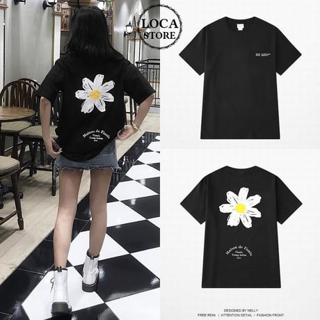 ユニセックス メンズ/レディース Tシャツ 花柄 大きいサイズ ストリート系 韓国ファッション オルチャン (DCT-590944428784)