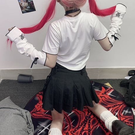 セットアイテム tシャツ アームウォーマー アームカバー 半袖 トップス 2点セット レトロ 大人可愛い ガーリー カジュアル DTC-638967987367
