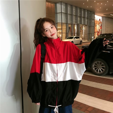 スポーツジャケット 韓国ファッション レディース ジャンバー ウインドブレーカー ライトアウター ジッパー ゆるかわ シンプル 春 秋 冬 韓国 (DTC-604833960608)