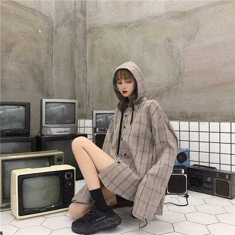 メンズ/レディース ユニセックス チェックパーカー コーディガンパーカー チェック柄 シャツパーカー オーバーサイズ ゆったり  (DCT-589741814756)