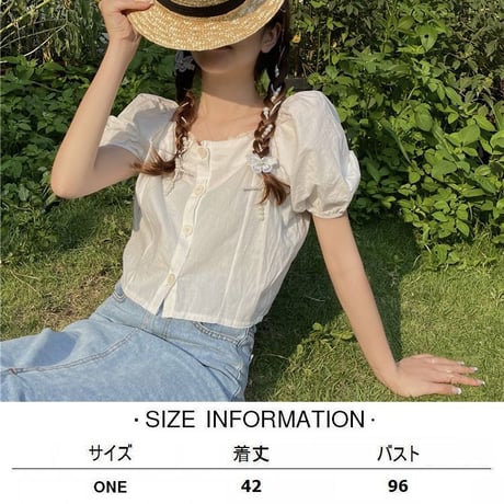 ブラウス クロップド丈 スクエアネック パフ袖 半袖 薄手 韓国ファッション レディース トップス ショート丈 大人可愛い ガーリーDTC-646896794249)