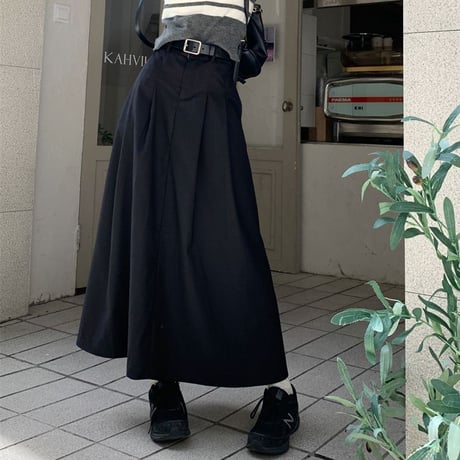 タック ロングスカート ハイウエスト フレア Aラインスカート プリーツ スカート レトロ韓国ファッション レディース 大人可愛い ガーリー DTC-679231010864