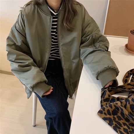 リバーシブル 2way ボアブルゾン MA-1 オーバーサイズ 韓国ファッション レディース アウター ブルゾン ドロップショルダー ストリート ボア 秋 冬 (DTC-600883761203)