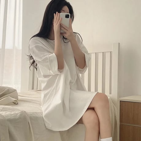 Tシャツ ワンポイント レタープリント 半袖 ドロップショルダー クルーネック シンプル ルーズ レトロ 大人可愛い ガーリー カジュアル ストリート女子 DTCA-833491440518