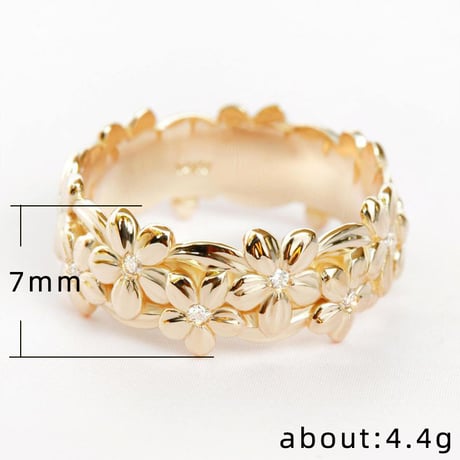ハワイアンデザイン リング 指輪 花 プリメリア 石 レディース メンズ メッキ K14ゴールド 銅 アクセサリー DTC-a631247617841
