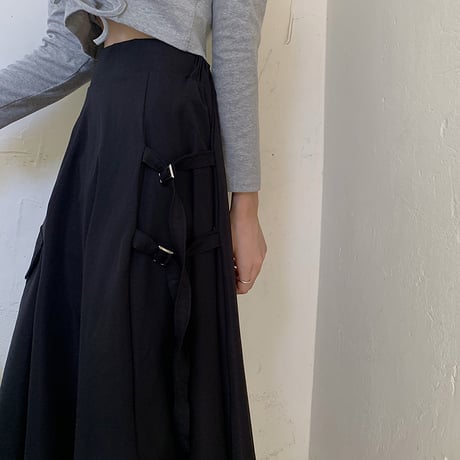 アシンメトリー スカート スプリットスカート 韓国ファッション レディース ロングスカート Aライン バックル ハイウエスト シンプル ガーリー DTC-622923112915