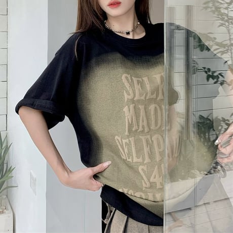 Tシャツ 半袖 レタープリント クルーネック オーバーサイズ トップス ルーズ ゆったり カジュアル 韓国ファッション レディース DTC-714118729608