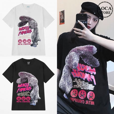 ユニセックス Tシャツ 半袖 メンズ レディース ラウンドネック ラビット うさぎ スマイリー プリント オーバーサイズ 大きいサイズ ルーズ ストリート TBN-621606200602