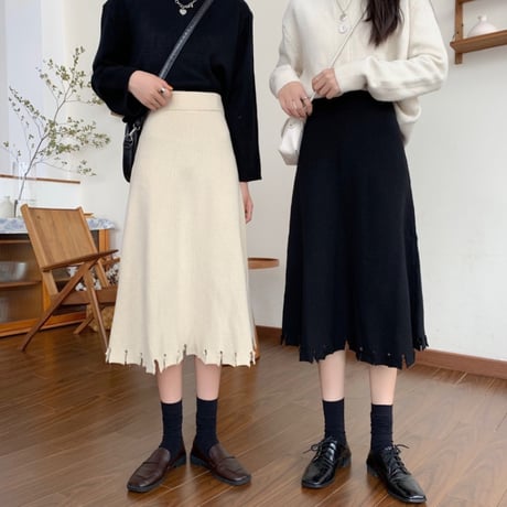 ニットスカート ミドル丈 Aライン ハイウエスト 韓国ファッション レディース スカート ニット 大人可愛い ガーリー DTC-631863287111