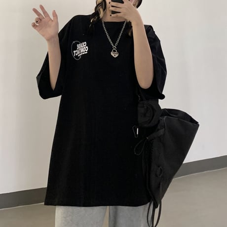 ユニセックス Tシャツ 半袖 ラウンドネック オーバーサイズ 韓国ファッション メンズ レディース トップス 大きめ カジュアル ストリートファッション DTC-638006904577