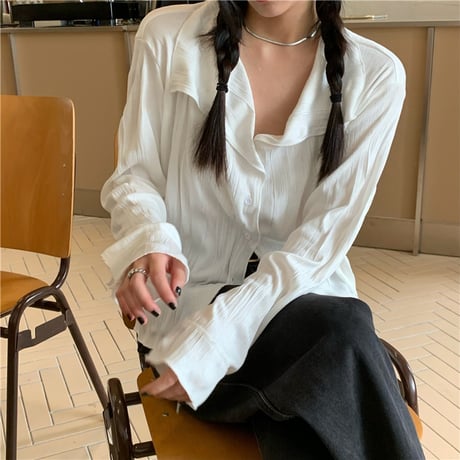 ブラウス プリーツ 薄手 シャツ トップス ルーズ シンプル 長袖 レトロ 韓国ファッション レディース 大人可愛い ガーリー DTC-657423447771