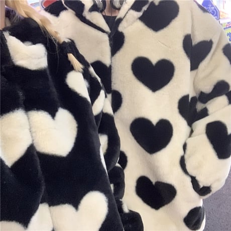 ユニセックス ハート柄 ボアジャケット ボアパーカー ファー ラムウール 韓国ファッション メンズ レディース 男女兼用 ゆったり アウター 大人可愛い DTC-634631995226