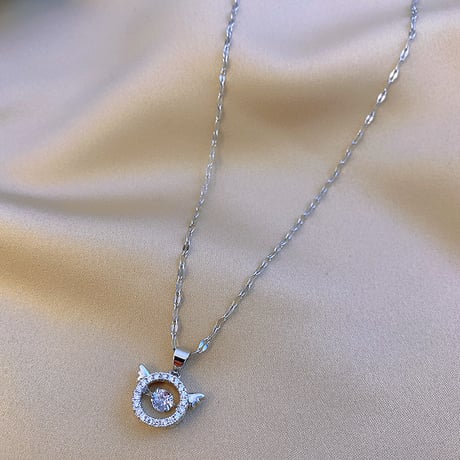 サークル ネックレス 天使の羽 チェーン付き 金属アレルギー対応 CZ ペンダント アクセサリー チタン メッキ 韓国アクセサリー DTC-622240378318