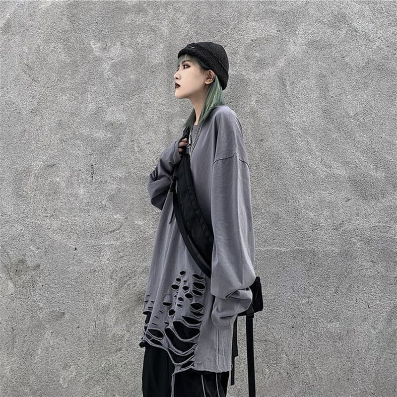 ★m★HYEIN SEO ダメージ加工 ロンT 長袖カットソー HYEIN SEO ダメージ加工 ロンT 長袖カットソー 3色 ロング T