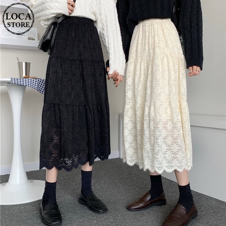 レース ベルベットスカート Aライン ハイウエスト 韓国ファッション レディース プリーツスカート ミドル丈 大人可愛い ガーリー DTC-631866327210