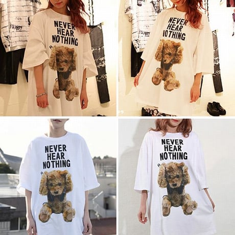 ユニセックス Tシャツ 半袖 クマちゃん プリント オーバーサイズ クルーネック 韓国ファッション メンズ レディース カジュアル ストリート系ファッション DTC-545872093095