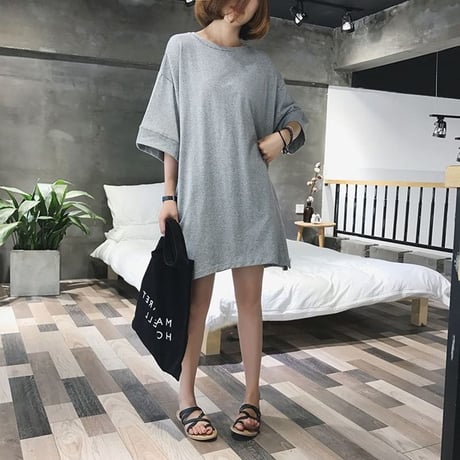Tシャツワンピース レースアップ バックリボン ゆったり ルーズ チュニック 半袖 レトロ 韓国ファッション レディース 大人可愛い ガーリー DCT-556806546749