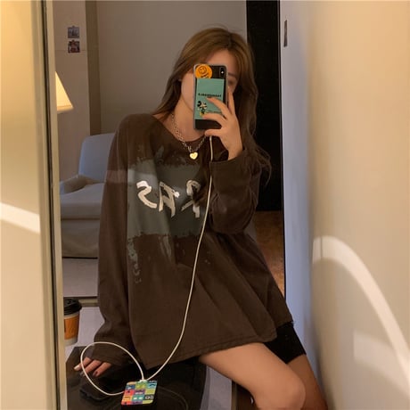 長袖 Tシャツ 前後で丈違い 両側スリット韓国ファッション レディース ロングTシャツ ロンt トップス ゆったり カットソー 大人可愛い ガーリー DTC-626527399174