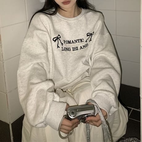 スウェット トレーナー リボン ロゴ プルオーバー トップス ルーズ ゆったり 長袖 レトロ 韓国ファッション レディース 大人可愛い ガーリー カジュアル DTC-769369677144