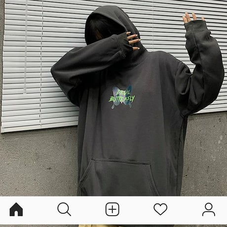 ユニセックス プルオーバー パーカー 裏起毛 韓国ファッション メンズ レディース バタフライ 蝶プリント オーバーサイズ ストリート (DTC-609074141670)