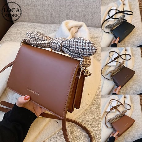 2WAY ハンドバッグ ショルダーバッグ スクエアバッグ チェック柄 リボン ミニバッグ 斜め掛け バッグ 鞄 レトロ DTC-632497404373