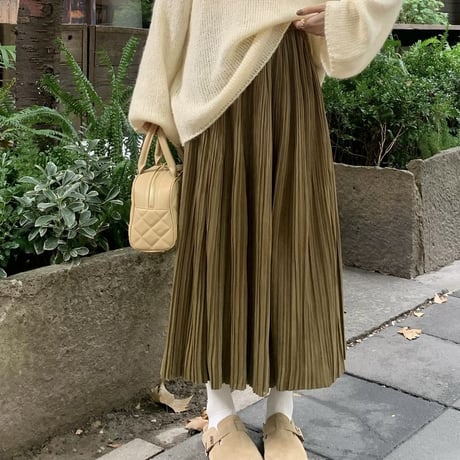 プリーツスカート ベルベット Aラインスカート ハイウエスト ウエストゴム ロングスカート レトロ 韓国ファッション レディース 大人可愛い ガーリー フェミニン DTC-739096406268