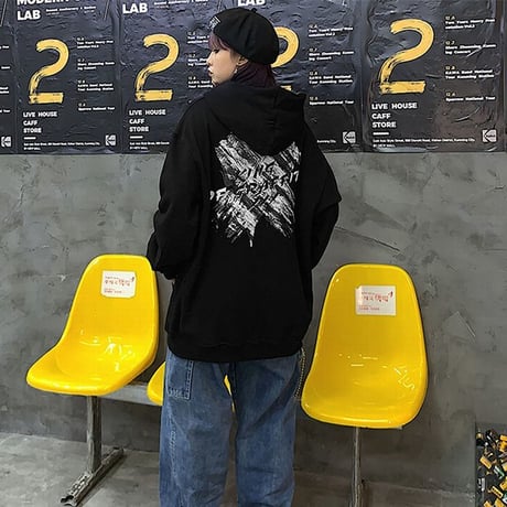 ユニセックス プルオーバー パーカー 裏起毛 韓国ファッション メンズ レディース X文字 バツ プリント オーバーサイズ ストリート DTC-611092783031