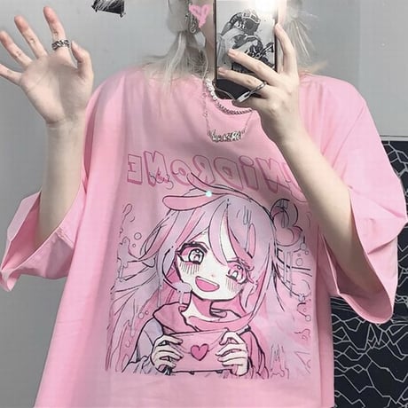 Tシャツ 半袖 女の子プリント オーバーサイズ 大きめ カジュアル 病み可愛い 病みかわ 地雷系 韓国ストリートファッション 韓国ファッション レディース DTC-639289235097