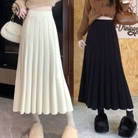 ニットスカート 厚手 マーメイドスカート プリーツスカート ロング丈 ハイウエスト スカート ウエストゴム レトロ 韓国ファッション レディース 大人可愛い ガーリー DTC-756880446087
