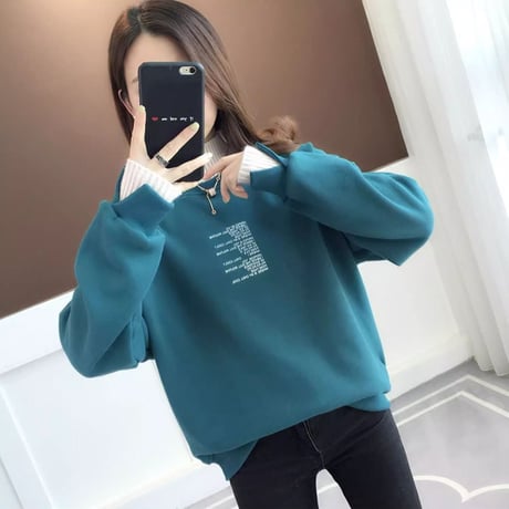 フェイクレイヤード ハーフタートルネック トレーナー プラスベルベット バイカラー 長袖 秋冬 レトロ 韓国ファッション レディース 大人可愛い ガーリー カジュアル DTC-741211280064
