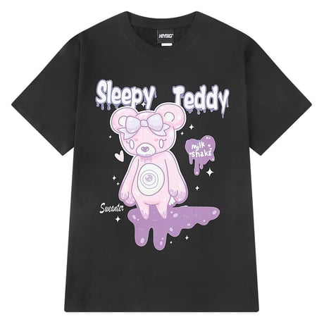 【2カラー】 ユニセックス Tシャツ 半袖 Sleepy Teddy オーバーサイズ カジュアル 韓国ファッション メンズ レディース 韓国ストリートファッション DTC-643729129197
