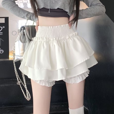 ティアードスカート インパン スカパン ミニスカート ウエストゴム ハイウエスト Aライン レトロ 韓国ファッション レディース 大人可愛い ガーリー DTC-a796284326323